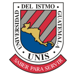 Escudo rojo, gris y azul de la Universidad del Istmo, Guatemala, UNIS, con el lema Saber para servir, marca de UNIS Virtual