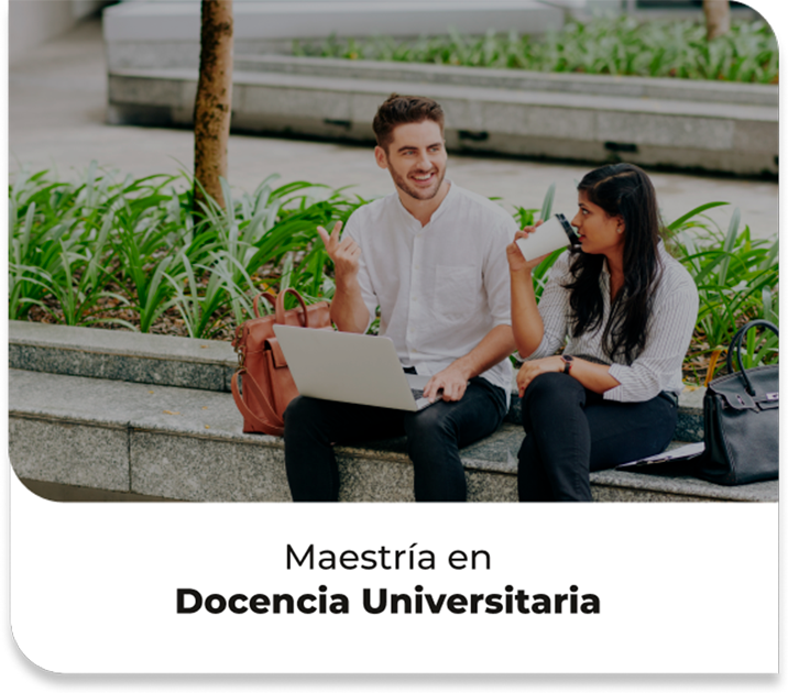 Programa relacionado: Docencia Universitaria de UNIS Virtual, dos jóvenes conversando con una laptop sentados en un jardín