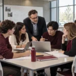 Estudiantes universitarios trabajando en equipo en una actividad de aprendizaje basado en problemas