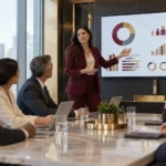 Profesional de recursos humanos revisando indicadores de talento en un tablero de analítica